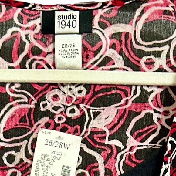Studio 1940 Blouse Women's Size 26/28W Black & Red Open Front Attached Tank Top - Picture 5 of 9